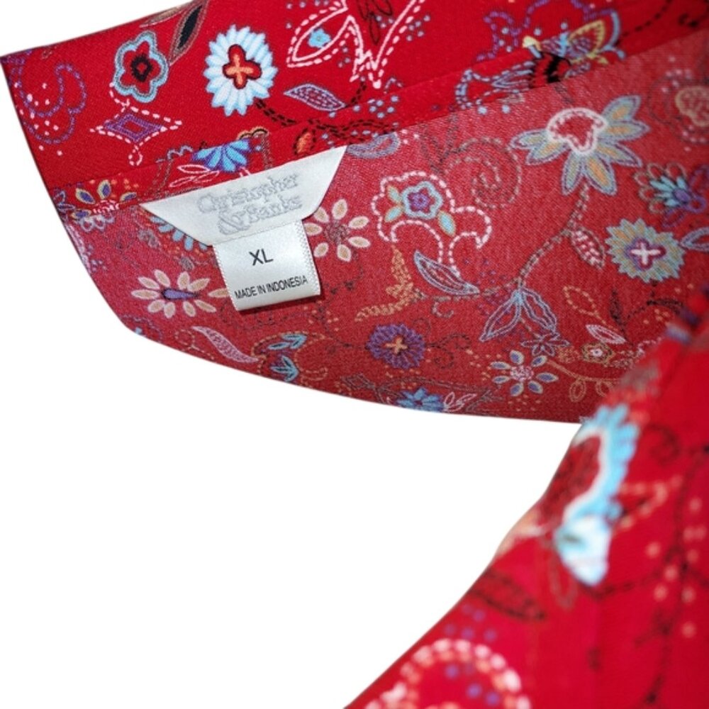 Christopher and Banks Size XL Women's Floral 3/4 Sleeve Red Button Down Top - Picture 16 of 16